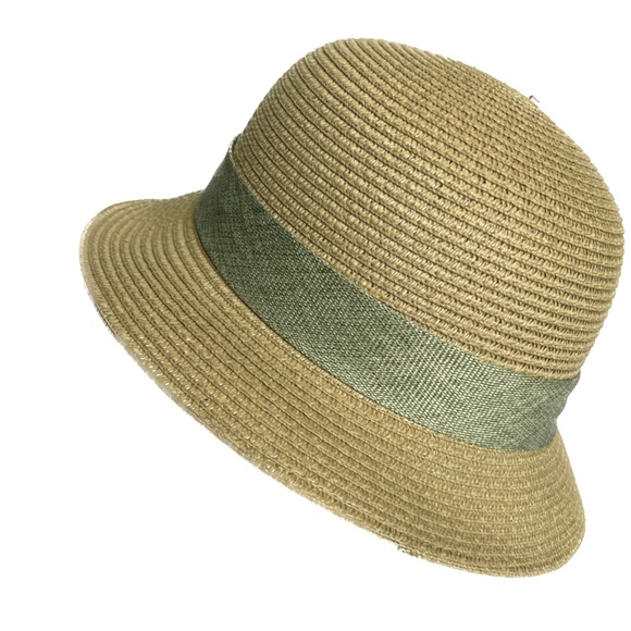 C.C Exclusives Sun Hat Green Large Flower Travel Beach One Size 90% Paper - Picture 5 of 6